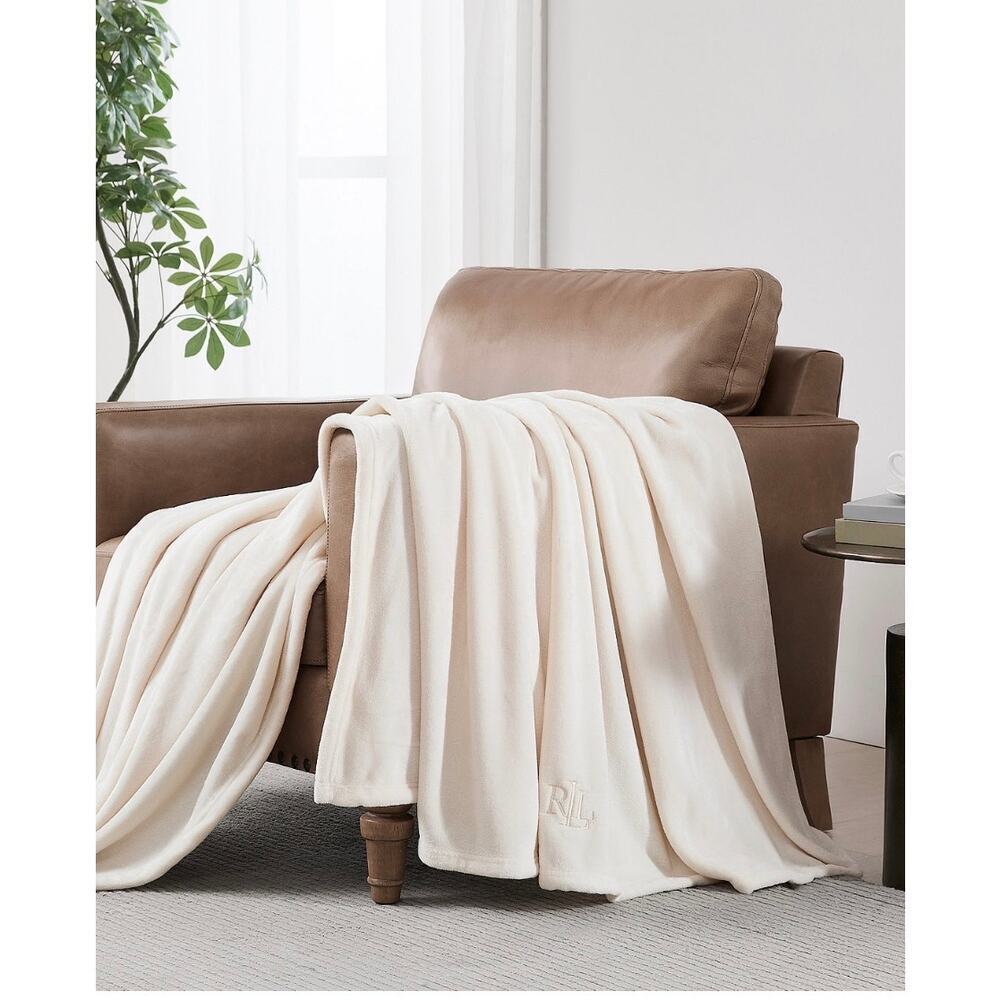 Lauren Ralph Lauren Micromink Blanket Full Queen Cream Ultra Soft Plush NEW - Picture 2 of 6